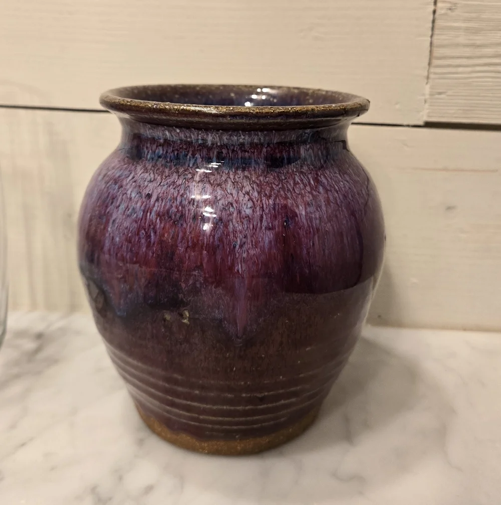 Handcrafted Studio Pottery Ceramic Vase - Blue, Brown and Purple